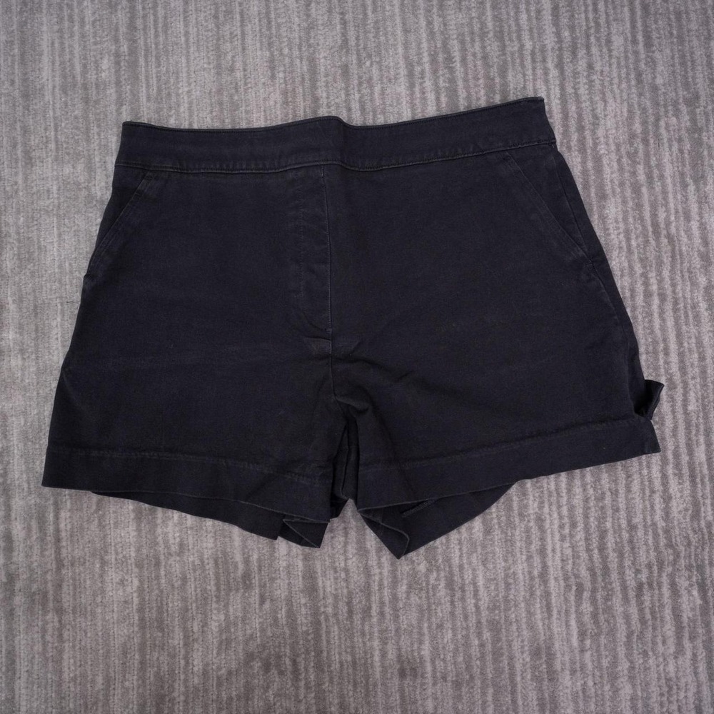 Spanx Stretch Twill Shorts Womens Large Black Cotton Blend Pull On Shaping 4"
